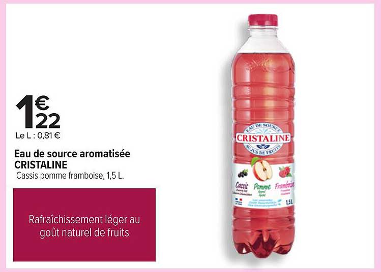 Eau de source aromatisée CRISTALINE Cassis pomme framboise, 1,5 L