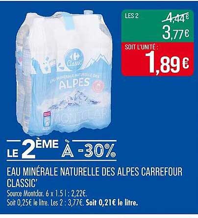 EAU MINÉRALE NATURELLE DES ALPES CARREFOUR CLASSIC’