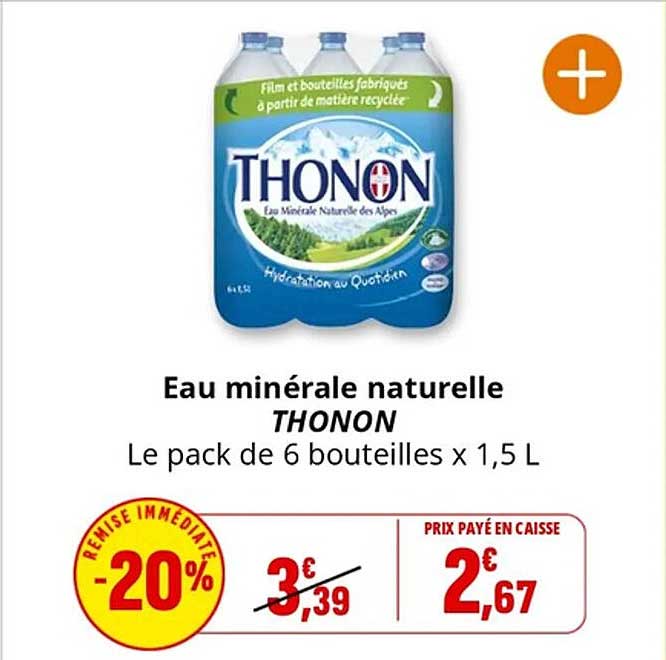 Eau minérale naturelle THONON Le pack de 6 bouteilles x 1,5 L