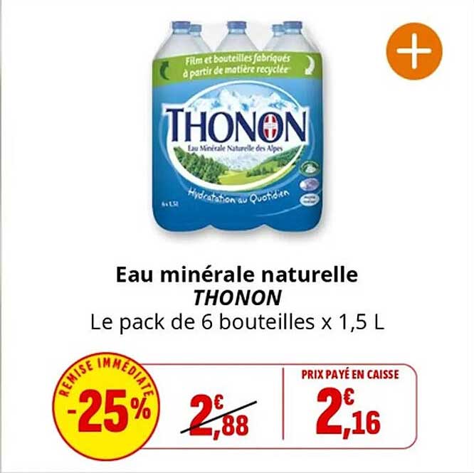 Eau minérale naturelle THONON Le pack de 6 bouteilles x 1,5 L
