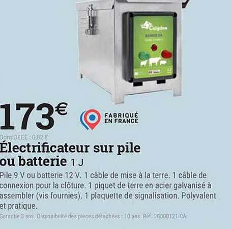 Électrificateur sur pile ou batterie 1 J