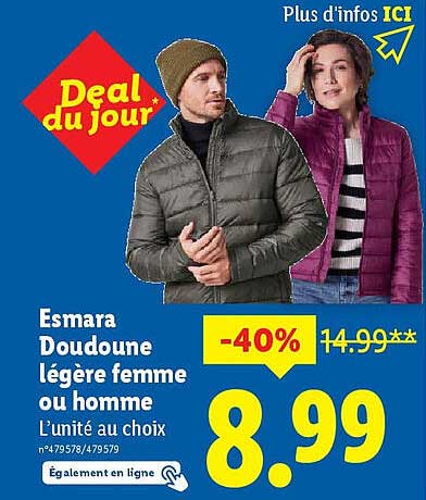 Esmara Doudoune légère femme ou homme