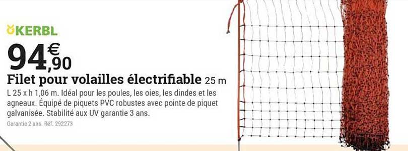 Filet pour volailles électrifiable 25 m