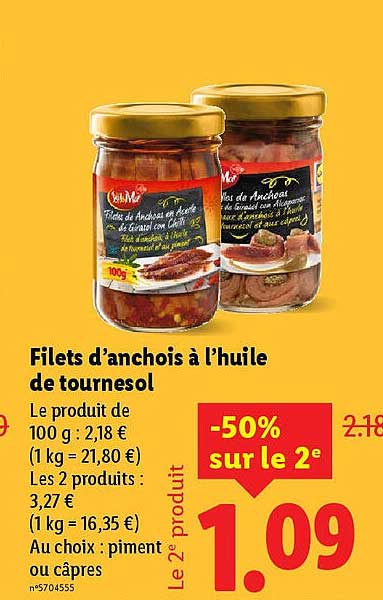 Filets d'anchois à l'huile de tournesol