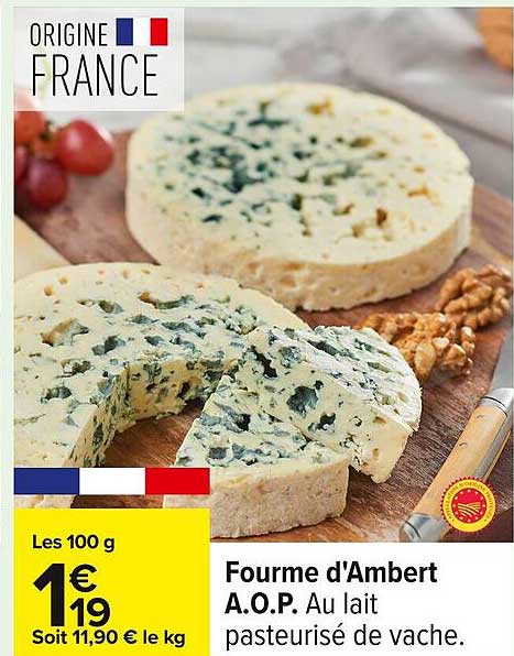 Fourme d'Ambert A.O.P. Au lait pasteurisé de vache