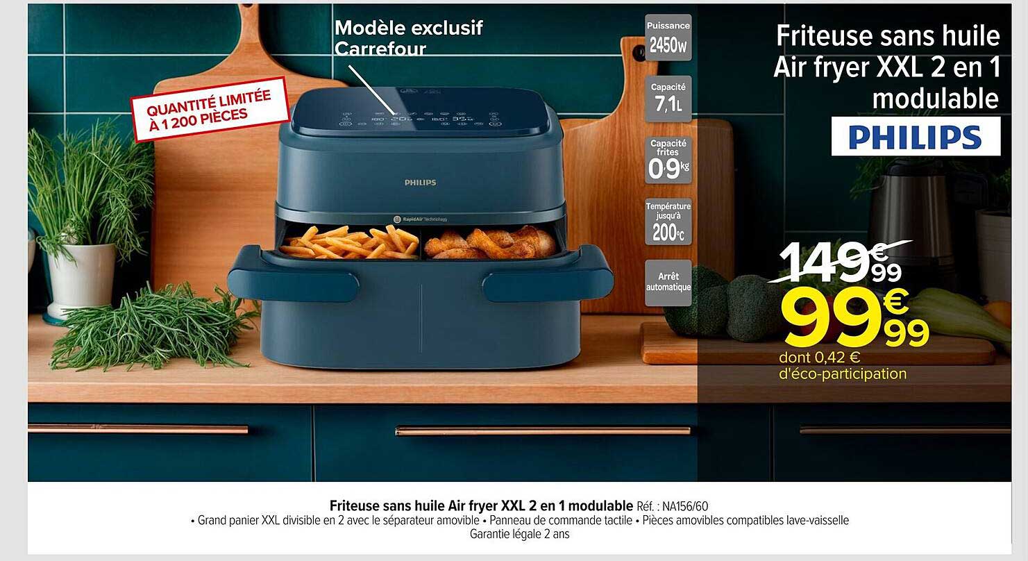 Friteuse sans huile Air fryer XXL 2 en 1 modulable