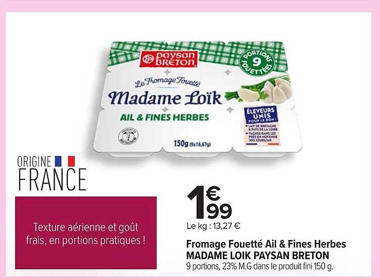 Fromage Fouetté Ail & Fines Herbes MADAME LOIK PAYSAN BRETON