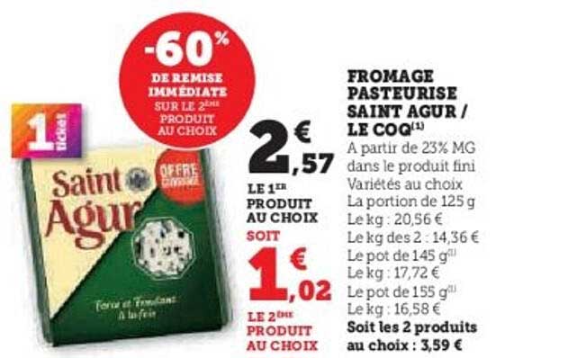 FROMAGE PASTEURISE SAINT AGUR / LE COQ