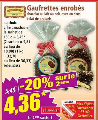 Gaufrettes enrobées chocolat au lait ou noir, avec ou sans éclat de bretzels