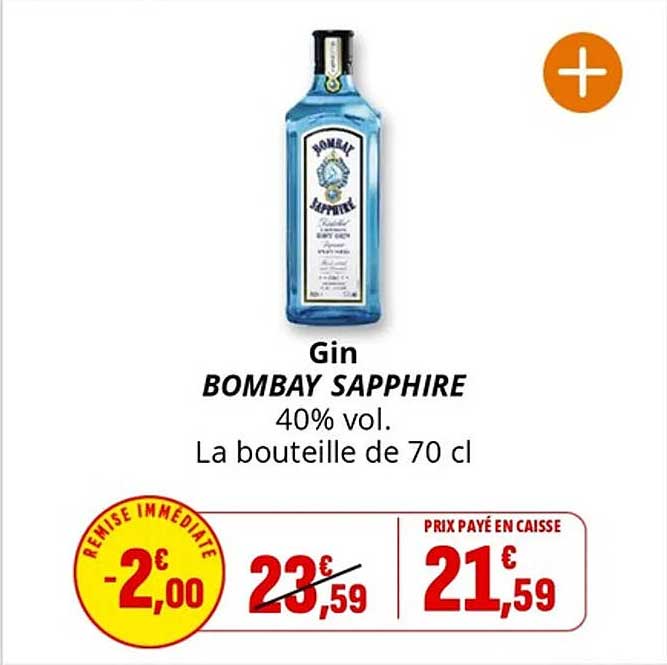 Gin BOMBAY SAPPHIRE 40% vol. La bouteille de 70 cl