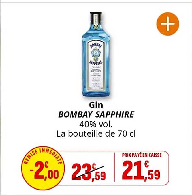 Gin BOMBAY SAPPHIRE 40% vol. La bouteille de 70 cl