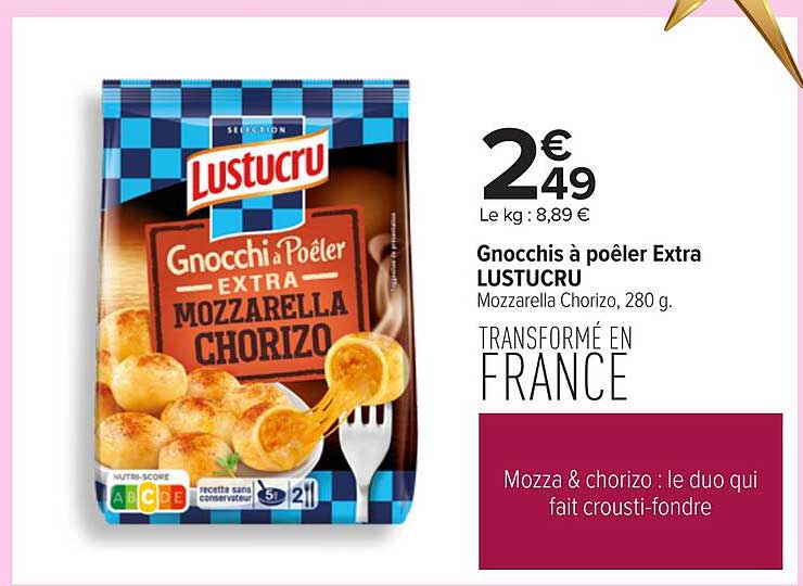 Gnoccis à poêler Extra LUSTUCRU Mozzarella Chorizo, 280 g