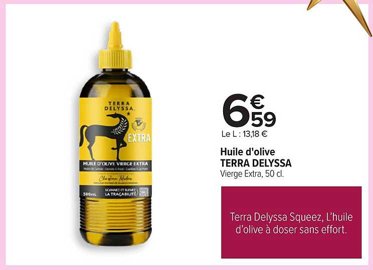 Huile d'olive TERRA DELYSSA Vierge Extra, 50 cl.