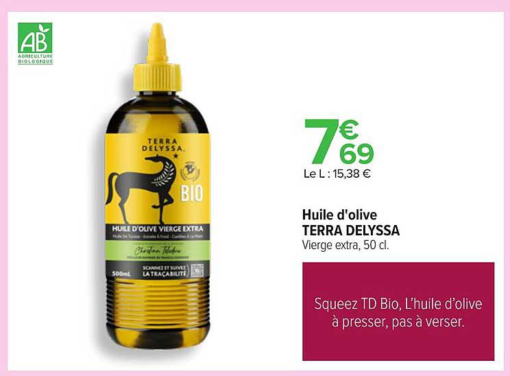 Huile d'olive TERRA DELYSSA Vierge extra, 50 cl
