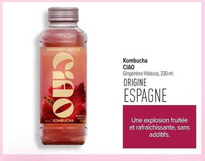 Kombucha CIAO Gingembre Hibiscus, 330 ml.