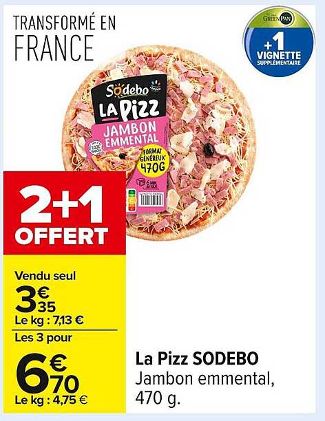 La Pizz SODEBO Jambon emmental, 470 g.
