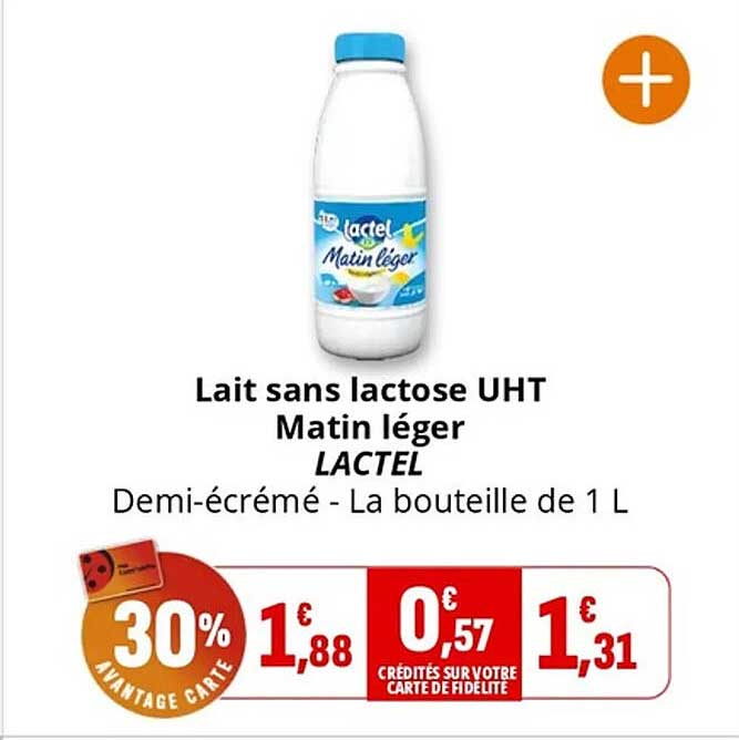 Lait sans lactose UHT Matin léger