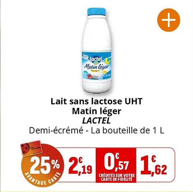 Lait sans lactose UHT Matin léger LACTEL