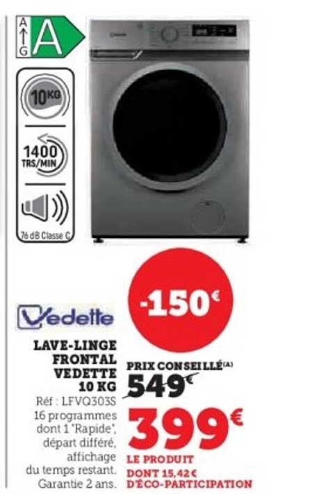 LAVE-LINGE FRONTAL VEDETTE 10 KG