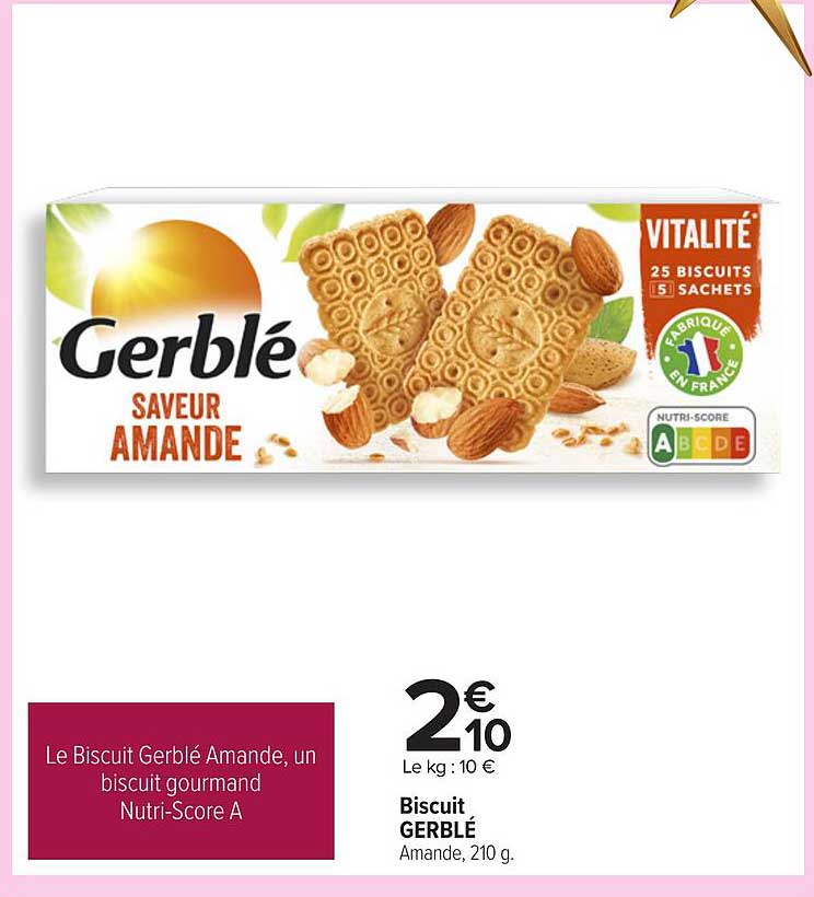 Le Biscuit Gerblé Amande, un biscuit gourmand Nutri-Score A