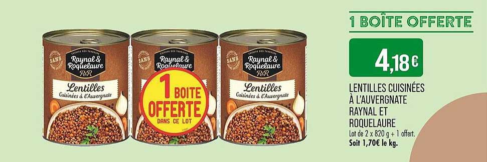 LENTILLES CUISINÉES À L'AUVERGNATE RAYNAL ET ROQUELAURE - 1 BOÎTE OFFERTE