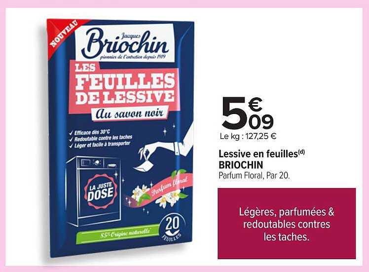 Lessive en feuilles(d) BRIOCHIN Parfum Floral, Par 20.