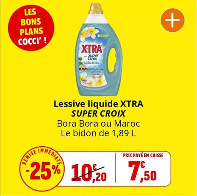 Lessive liquide XTRA SUPER CROIX Bora Bora ou Maroc Le bidon de 1,89 L