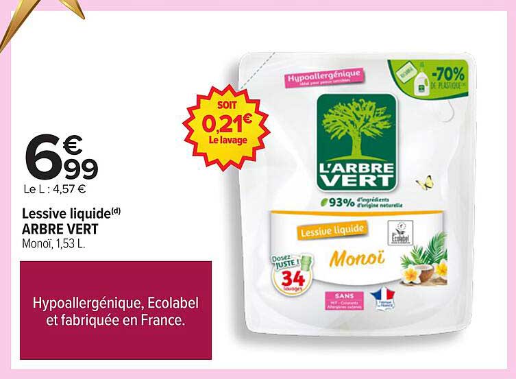 Lessive liquide(d) ARBRE VERT Monoï