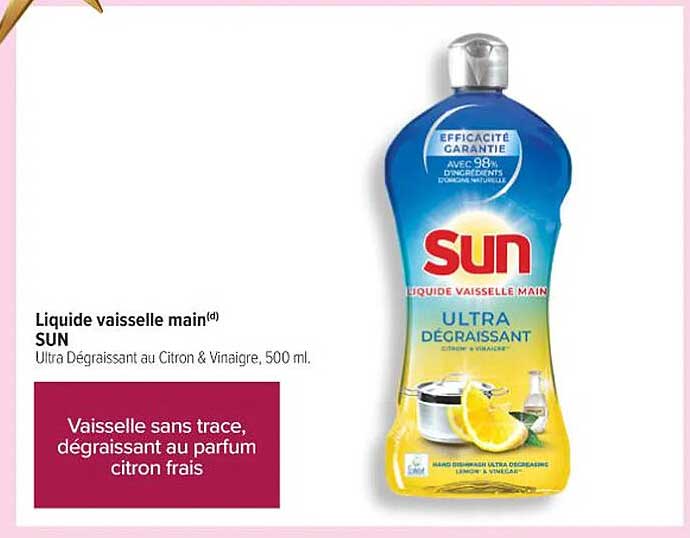 Liquide vaisselle main Sun Ultra Dégraissant au Citron & Vinaigre, 500 ml.