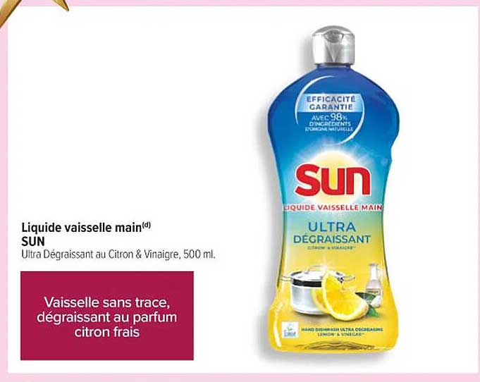 Liquide vaisselle main(d) SUN Ultra Dégraissant au Citron & Vinaigre, 500 ml.