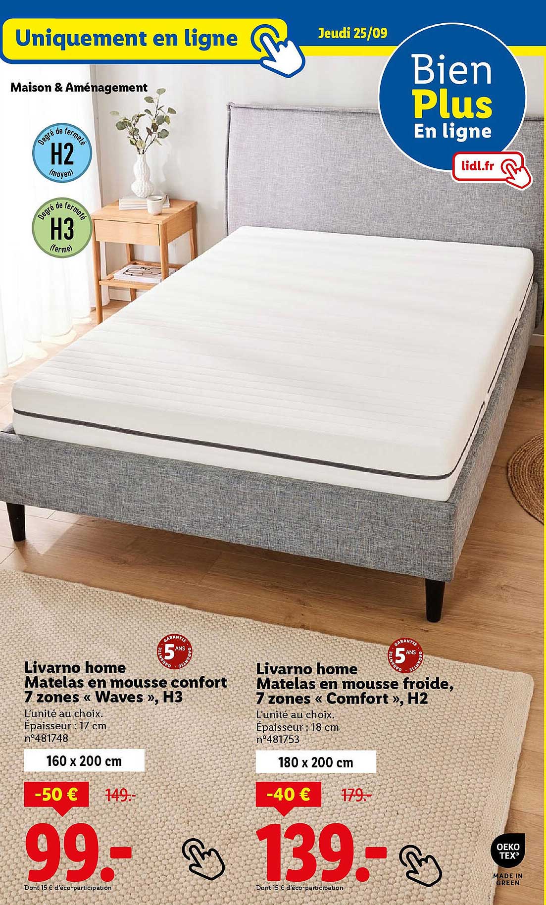 Livarno home Matelas en mousse confort 7 zones « Waves », H3