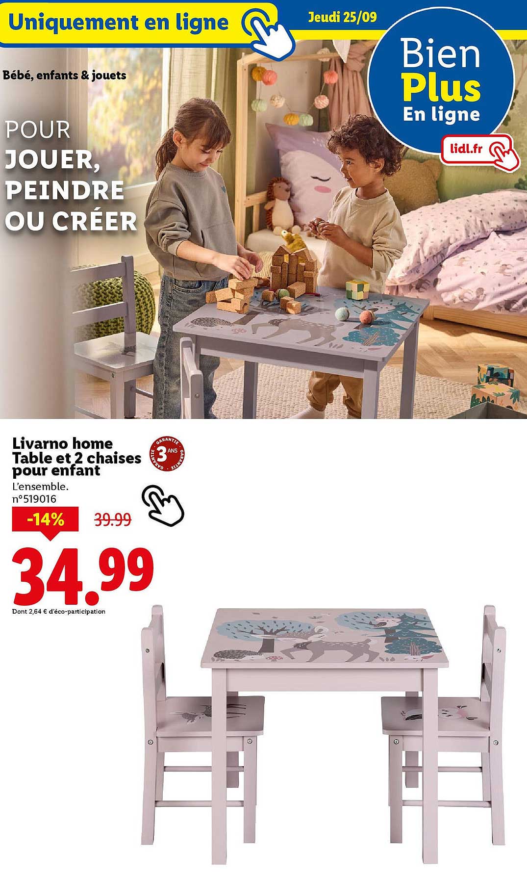 Livorno home Table et 2 chaises pour enfant
