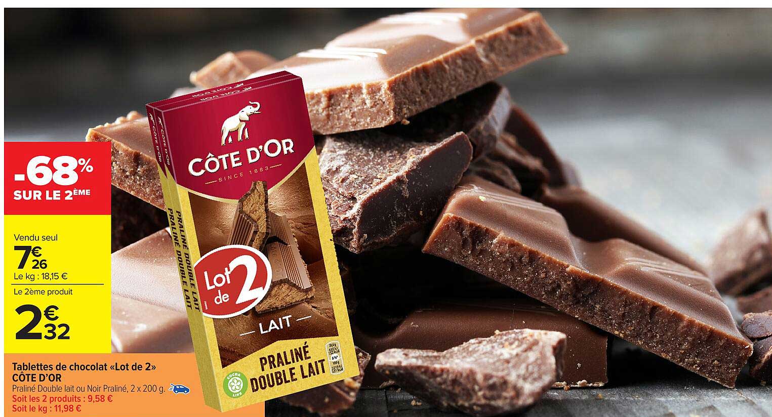 Lot de 2 - CÔTE D'OR Praliné Double Lait