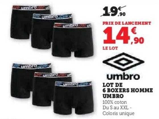 LOT DE 6 BOXERS HOMME UMBRO