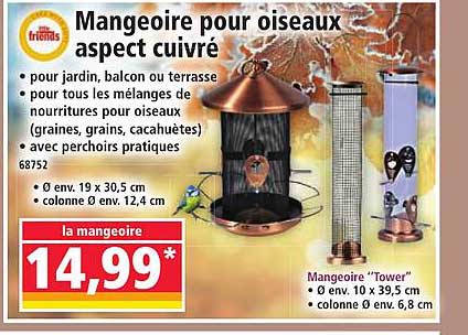 Mangeoire pour oiseaux aspect cuivré