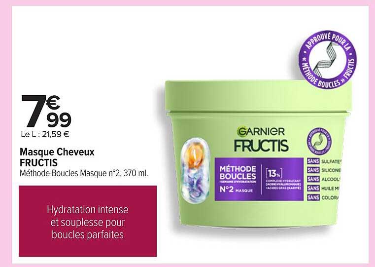 Masque Cheveux FRUCTIS Méthode Boucles Masque n°2, 370 ml.