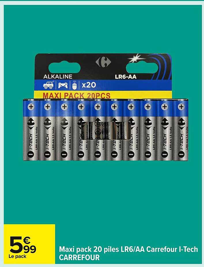 Maxi pack 20 piles LR6/AA Carrefour I-Tech