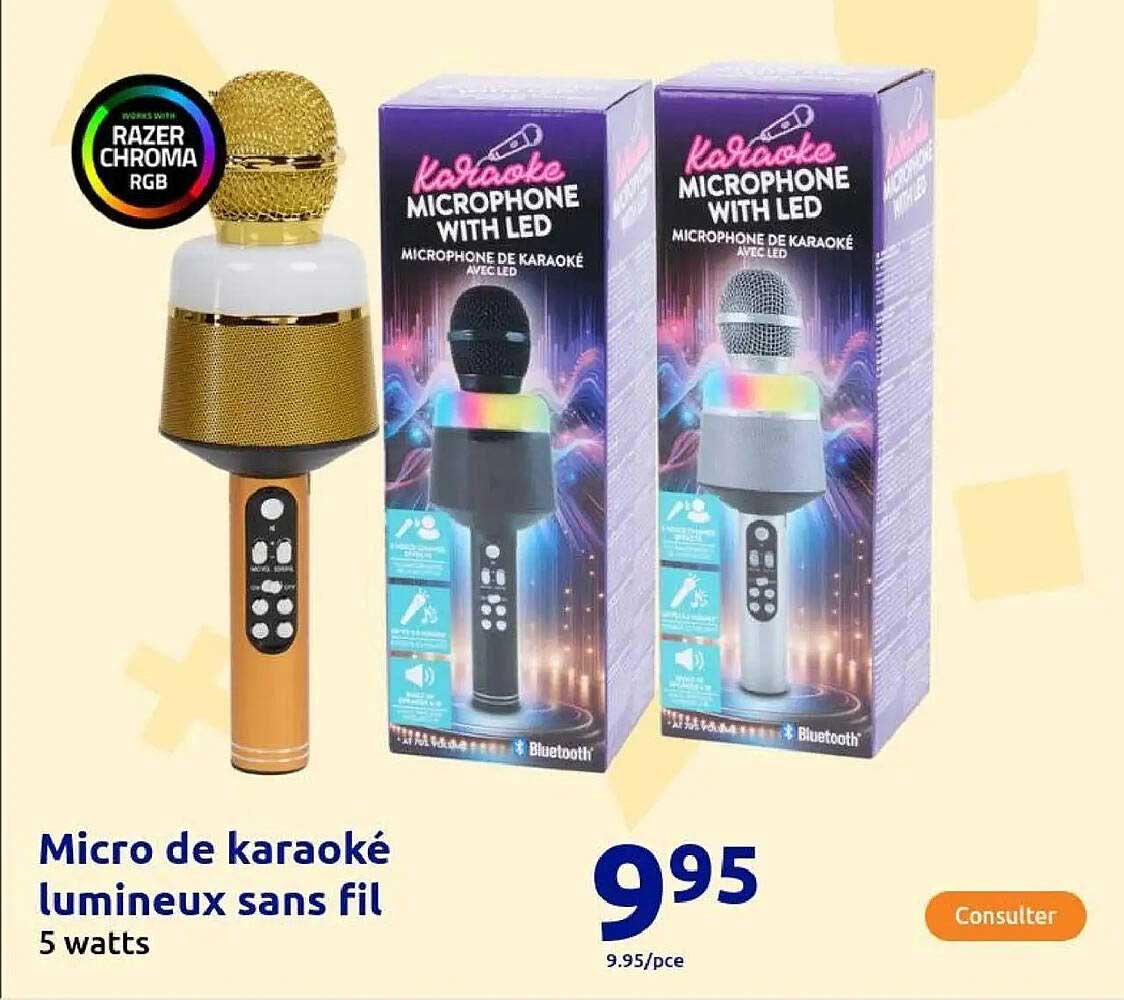 Micro de karaoké lumineux sans fil