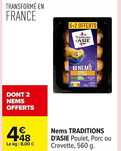 Nem TRADITIONS D'ASIE Poulet, Porc ou Crevette, 560 g.