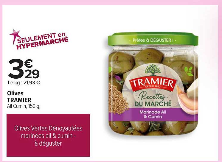 Olives Vertes Dénoyautées marinées ail & cumin - à déguster