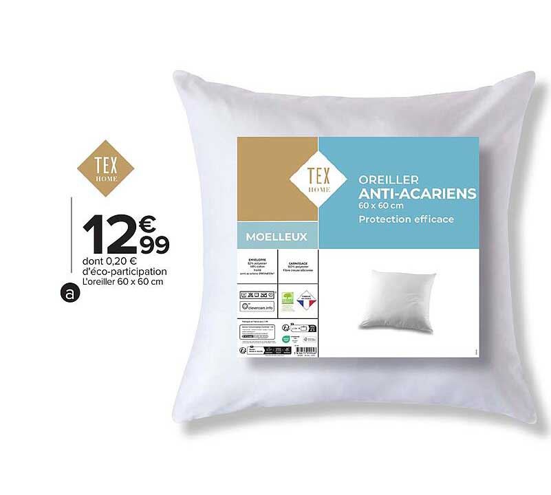 OREILLER ANTI-ACARIENS 60 x 60 cm