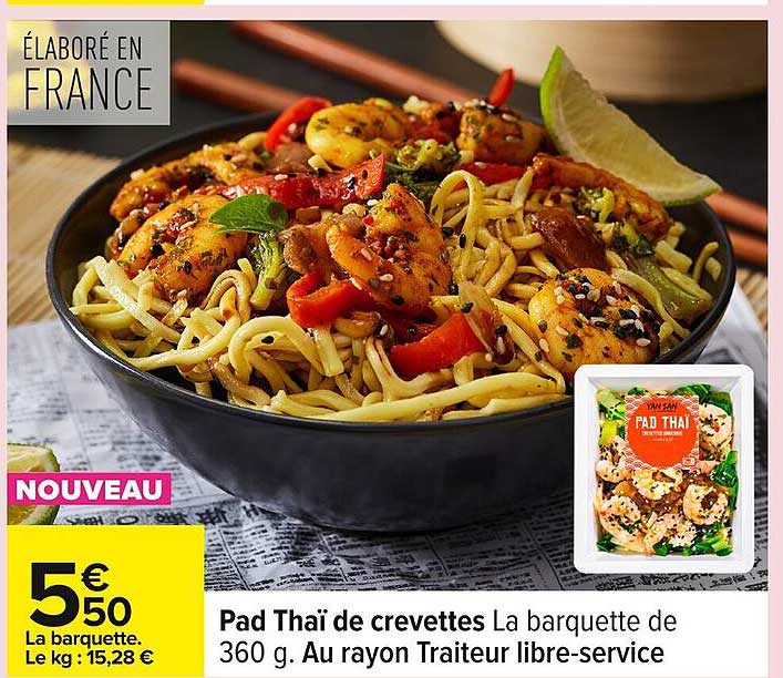 Pad Thaï de crevettes La barquette de 360 g. Au rayon Traiteur libre-service