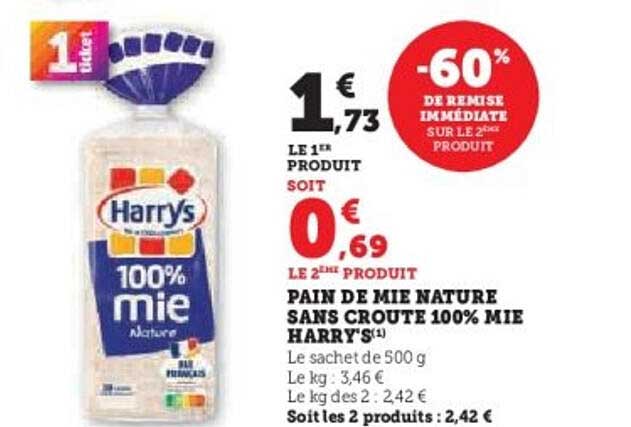 PAIN DE MIE NATURE SANS CROUTE 100% MIE HARRY'S