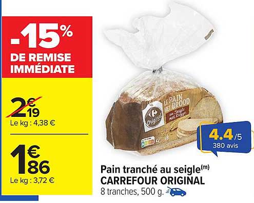 Pain tranché au seigle(m) CARREFOUR ORIGINAL