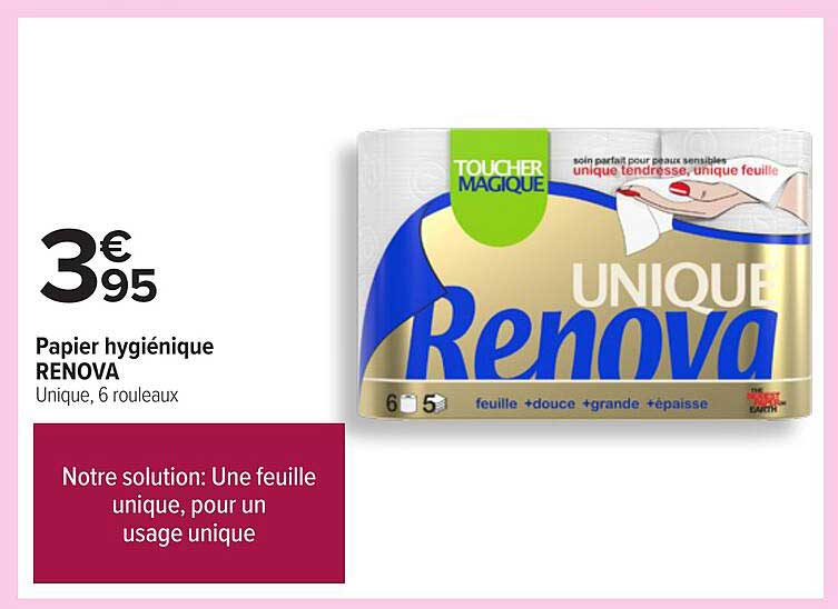 Papier hygiénique RENOVA Unique, 6 rouleaux