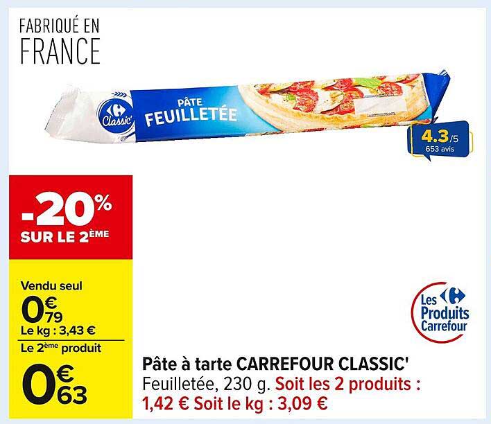 Pâte à tarte CARREFOUR CLASSIC'