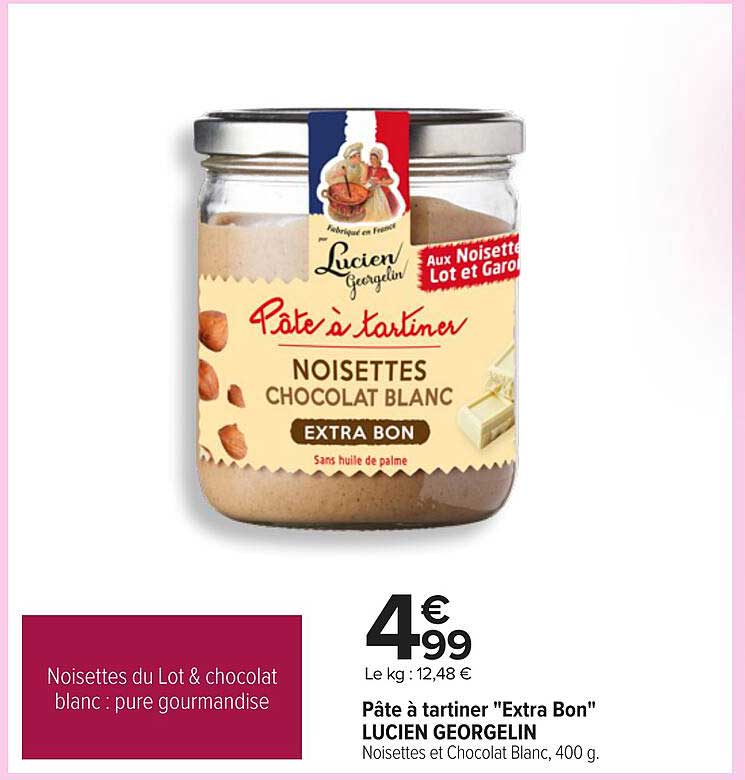 Pâte à tartiner 'Extra Bon' LUCİEN GEORGELIN Noisettes et Chocolat Blanc, 400 g.