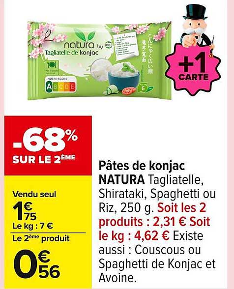 Pâtes de konjac NATURA Tagiatelle, Shirataki, Spaghetti ou Riz, 250 g