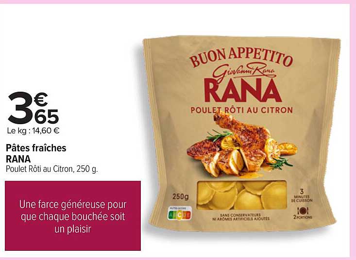 Pâtes fraîches RANA Poulet Rôti au Citron, 250 g.