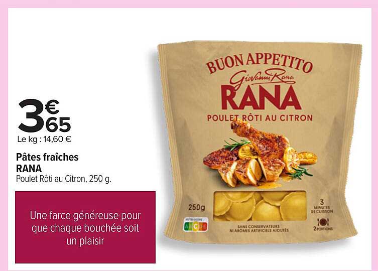 Pâtes fraîches RANA Poulet Rôti au Citron, 250 g